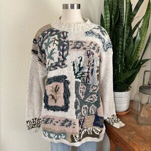 Vintage Sweater Ramie Cotton Fall leaf 90s‎ Cozy chunky large